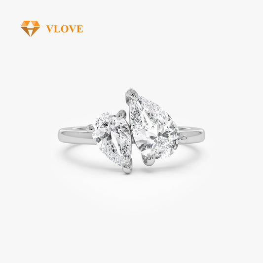 Toi Et Moi You and Me Lab Grown Diamond Ring | Pear Shaped 2.05 CTW | 14K Gold Engagement Ring for Couples | VLOVE Fine Jewelry