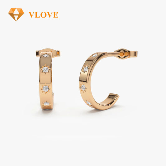 14K Gold Star Diamond Stud Earrings | Minimalist Starburst Design | Women's Fine Jewelry | VLOVE