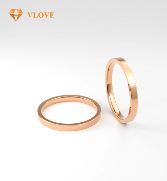 14K Solid Gold Wedding Band Set | Multiple Widths 3mm-8mm | High Polish Flat Step Edge | VLOVE Couple Rings