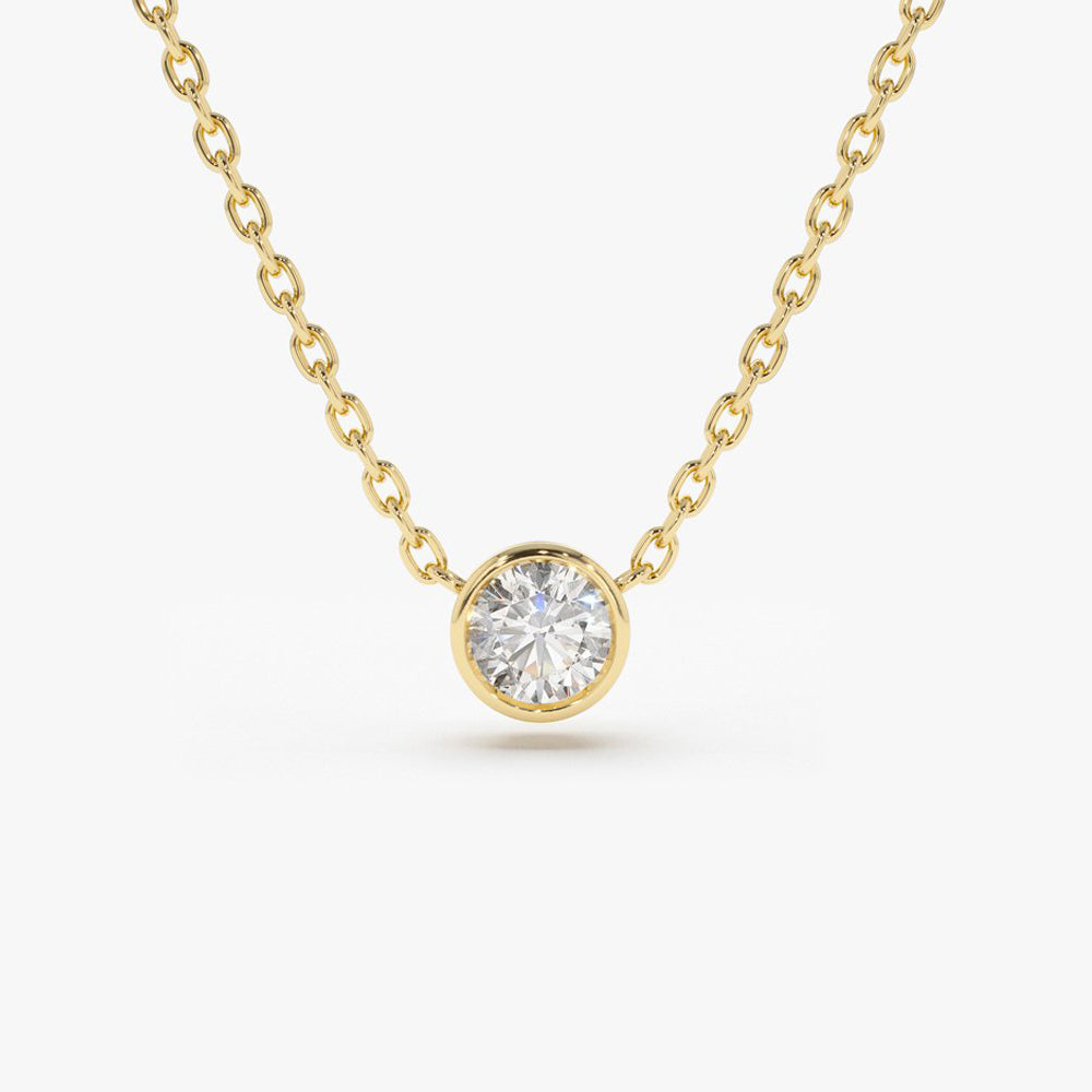 14k Bezel Setting Round Diamond Lab Grown Solitaire Necklace