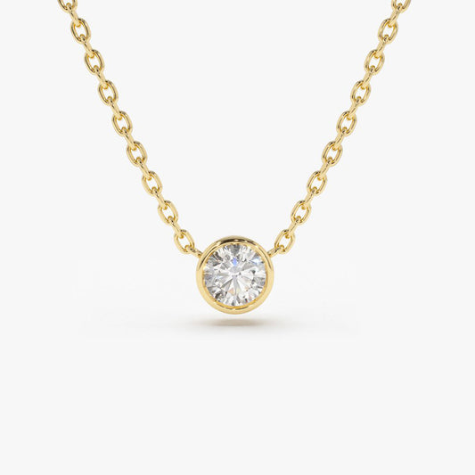 14k Bezel Setting Round Diamond Lab Grown Solitaire Necklace