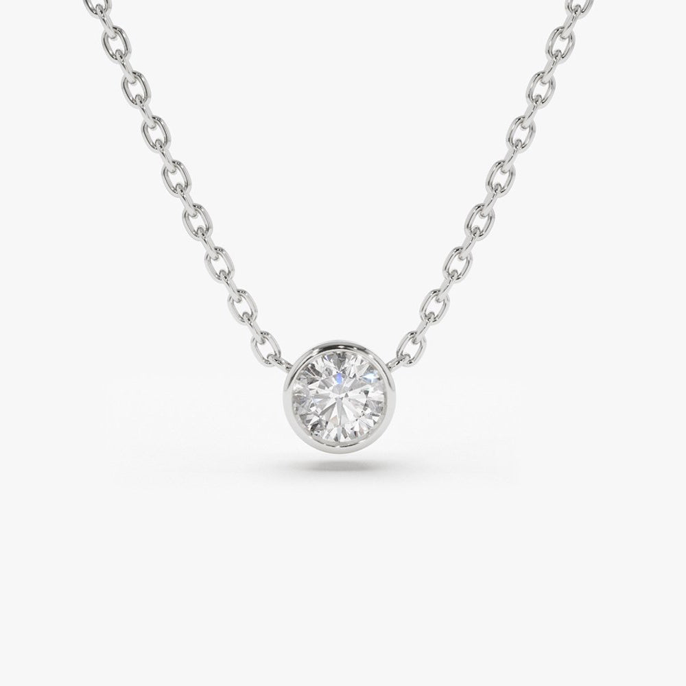 14k Bezel Setting Round Diamond Lab Grown Solitaire Necklace