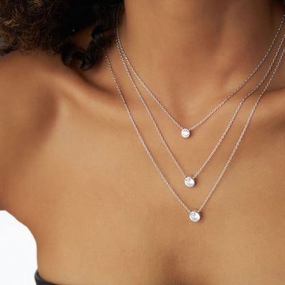 14k Bezel Setting Round Diamond Lab Grown Solitaire Necklace