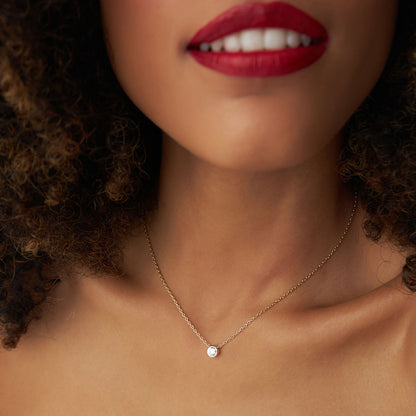 14k Bezel Setting Round Diamond Lab Grown Solitaire Necklace