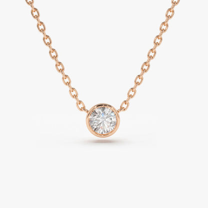 14k Bezel Setting Round Diamond Lab Grown Solitaire Necklace