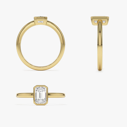 14k Bezel Setting Emerald Cut Lab Grown Diamond Engagement Ring