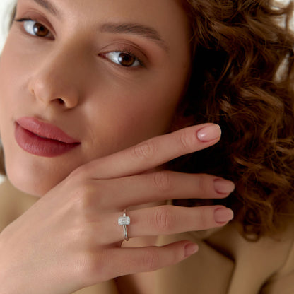 14k Bezel Setting Emerald Cut Lab Grown Diamond Engagement Ring