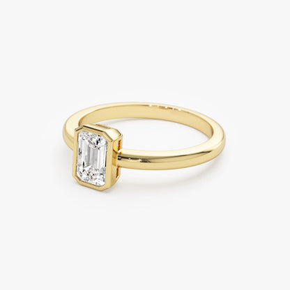 14k Bezel Setting Emerald Cut Lab Grown Diamond Engagement Ring