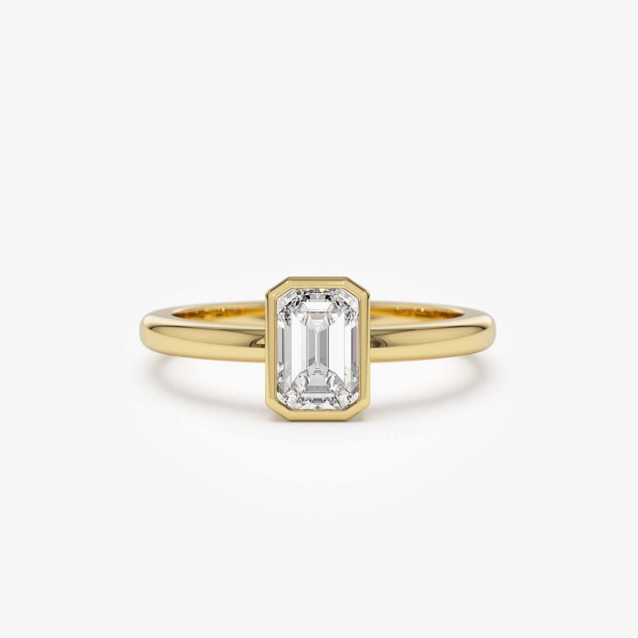 14k Bezel Setting Emerald Cut Lab Grown Diamond Engagement Ring