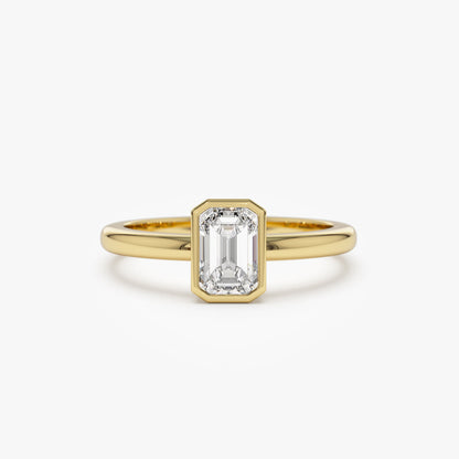 14k Bezel Setting Emerald Cut Lab Grown Diamond Engagement Ring