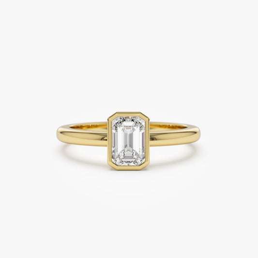 14k Bezel Setting Emerald Cut Lab Grown Diamond Engagement Ring