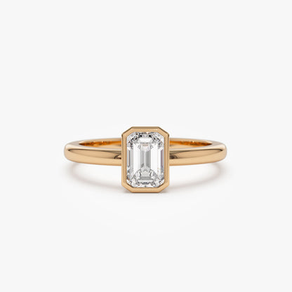 14k Bezel Setting Emerald Cut Lab Grown Diamond Engagement Ring