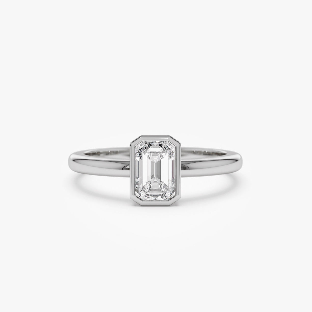 14k Bezel Setting Emerald Cut Lab Grown Diamond Engagement Ring