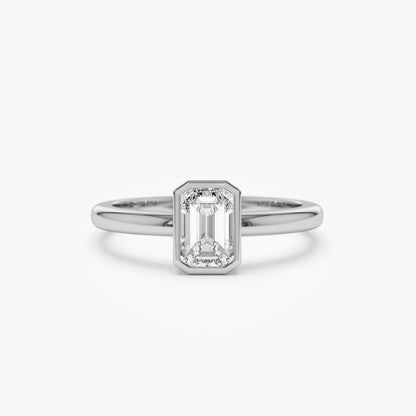 14k Bezel Setting Emerald Cut Lab Grown Diamond Engagement Ring