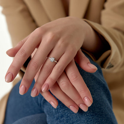 14k Bezel Setting Emerald Cut Lab Grown Diamond Engagement Ring