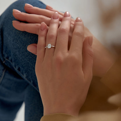 14k Bezel Setting Emerald Cut Lab Grown Diamond Engagement Ring