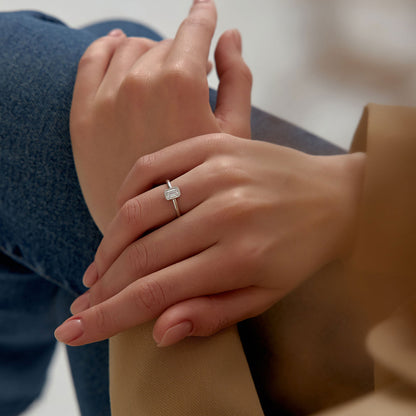 14k Bezel Setting Emerald Cut Lab Grown Diamond Engagement Ring