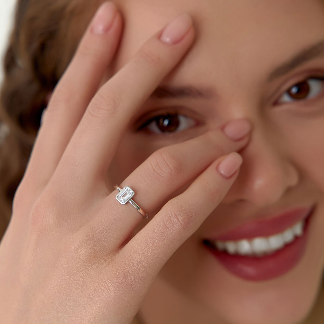 14k Bezel Setting Emerald Cut Lab Grown Diamond Engagement Ring