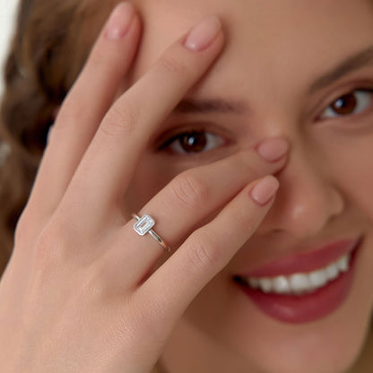 14k Bezel Setting Emerald Cut Lab Grown Diamond Engagement Ring
