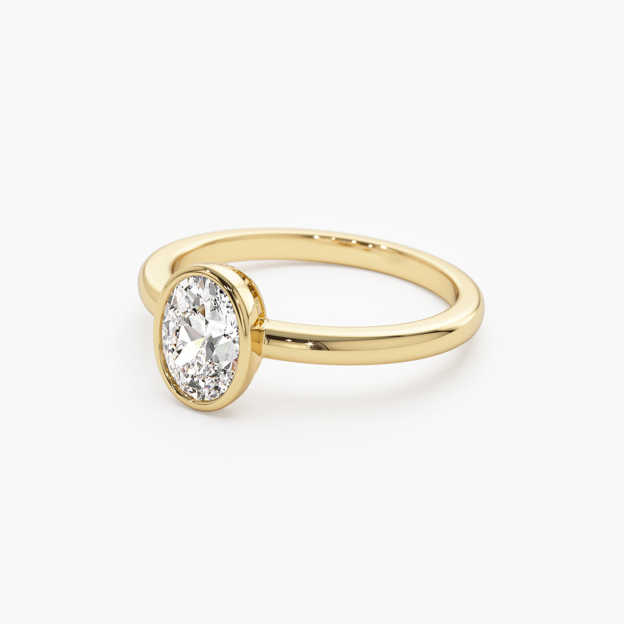 14k Bezel Setting Oval Shaped Lab Grown Diamond Engagement Ring