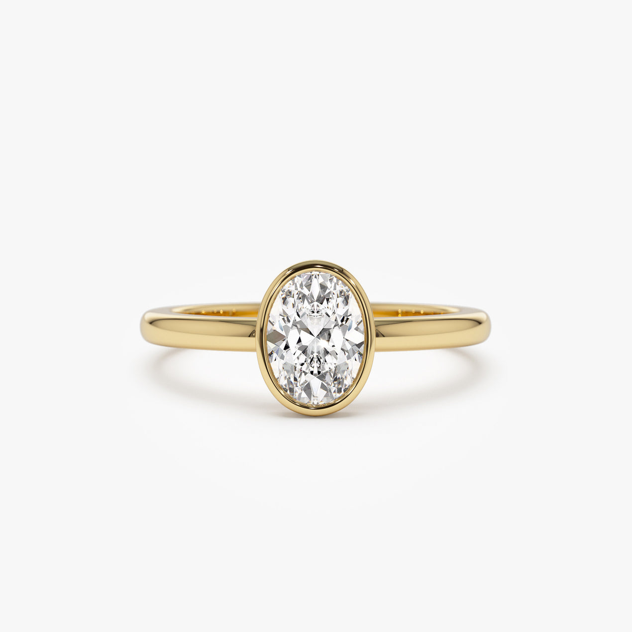 14k Bezel Setting Oval Shaped Lab Grown Diamond Engagement Ring