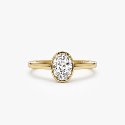 14k Bezel Setting Oval Shaped Lab Grown Diamond Engagement Ring