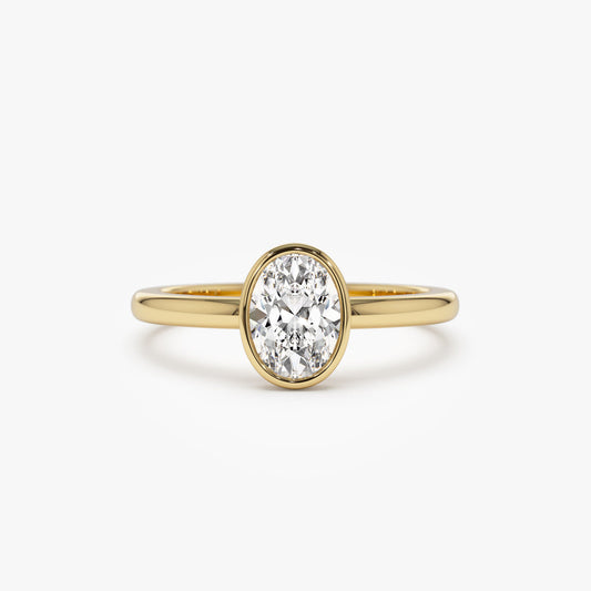 14k Bezel Setting Oval Shaped Lab Grown Diamond Engagement Ring