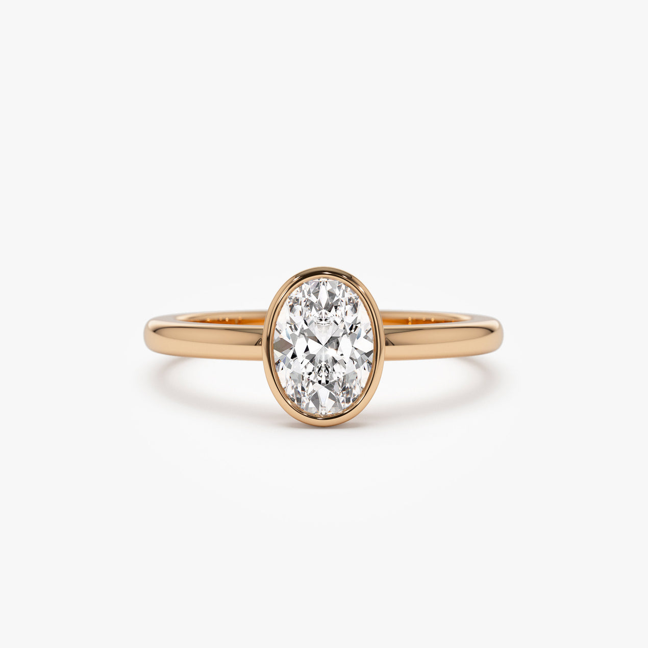 14k Bezel Setting Oval Shaped Lab Grown Diamond Engagement Ring