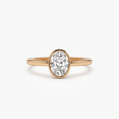 14k Bezel Setting Oval Shaped Lab Grown Diamond Engagement Ring