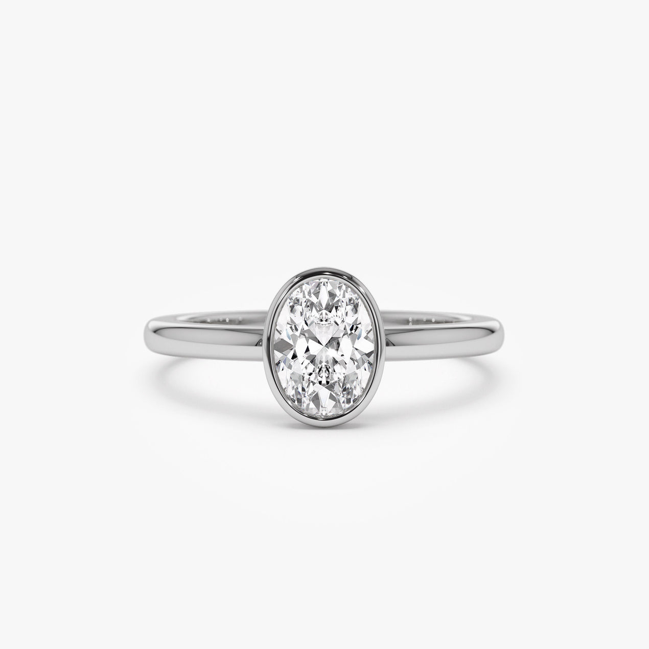 14k Bezel Setting Oval Shaped Lab Grown Diamond Engagement Ring