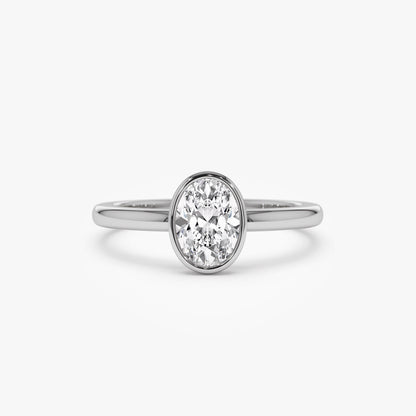 14k Bezel Setting Oval Shaped Lab Grown Diamond Engagement Ring