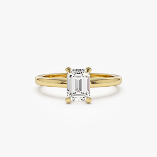 14k Four Prong Setting Emerald Cut Lab Grown Diamond Engagement Ring