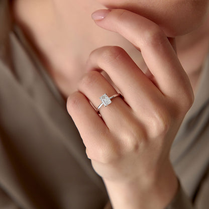 14k Four Prong Setting Emerald Cut Lab Grown Diamond Engagement Ring