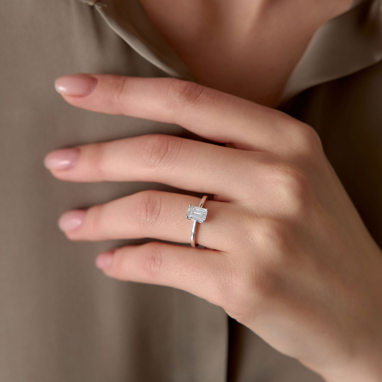14k Four Prong Setting Emerald Cut Lab Grown Diamond Engagement Ring