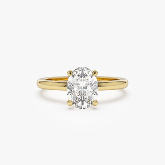 14k Four Prong Setting Oval Shaped Lab Grown Diamond Engagement Ring