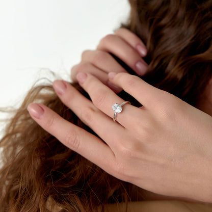 14k Four Prong Setting Oval Shaped Lab Grown Diamond Engagement Ring