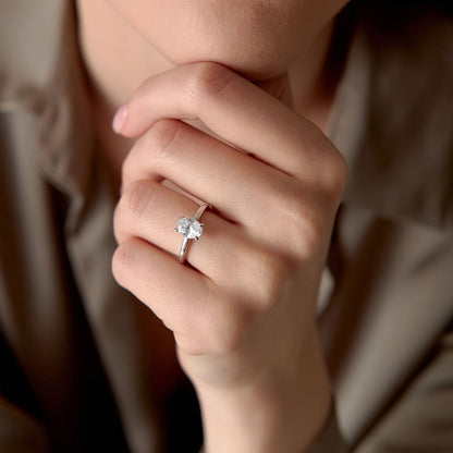 14k Four Prong Setting Oval Shaped Lab Grown Diamond Engagement Ring