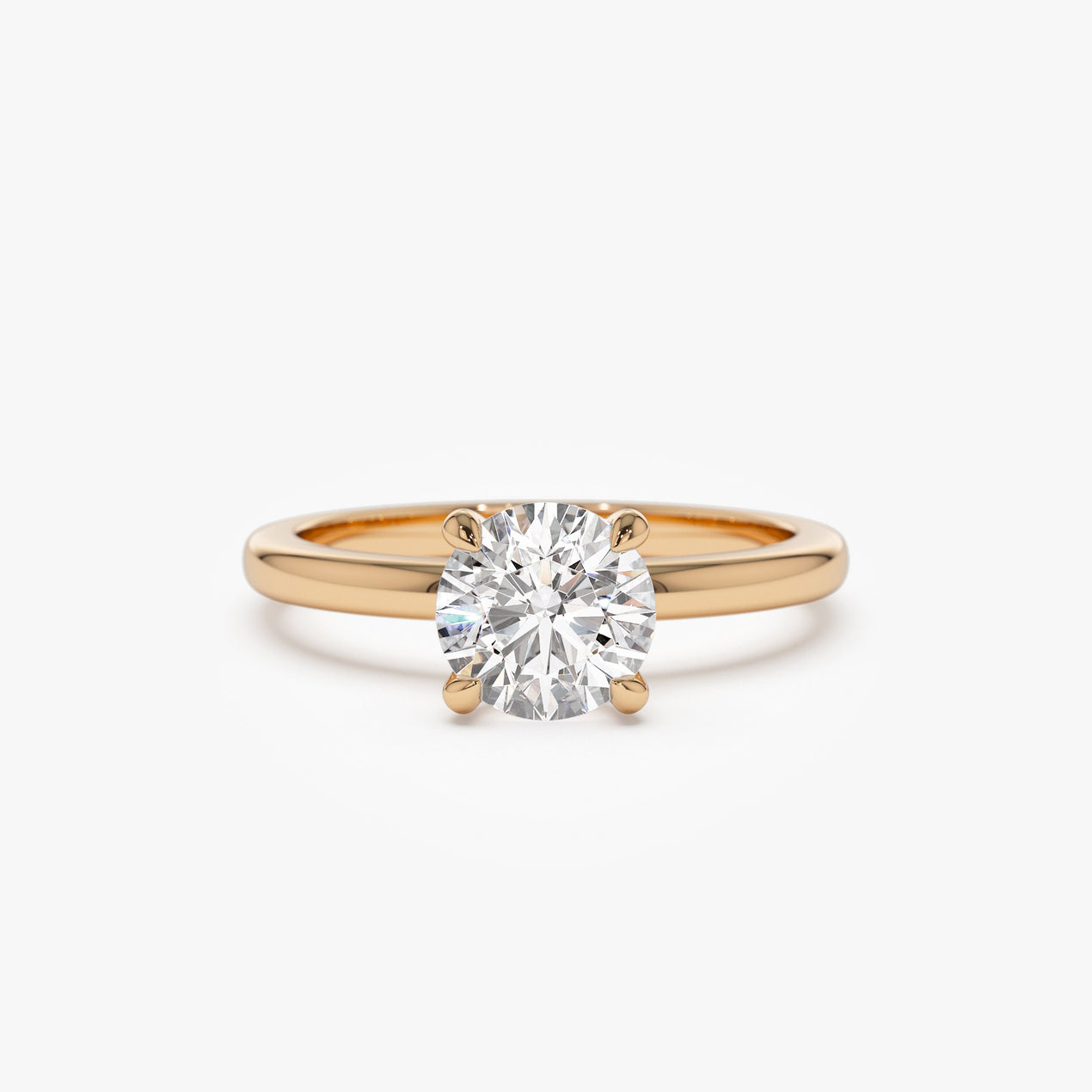 14k Four Prong Setting Round Shape Lab Grown Diamond Engagement Ring