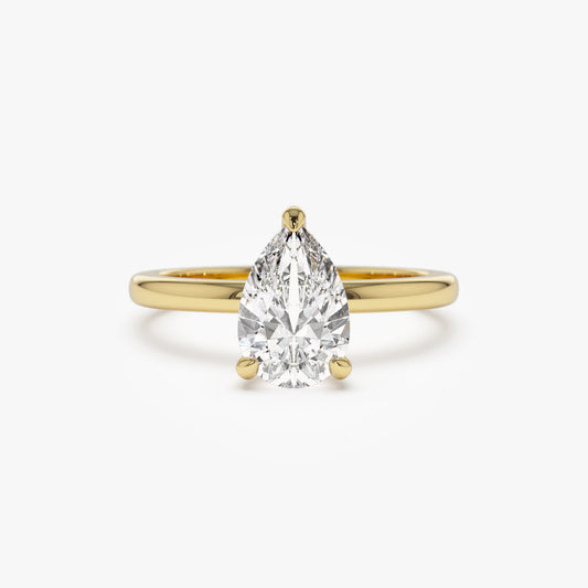 14k Prong Setting Pear Shaped Lab Grown Diamond Engagement Ring