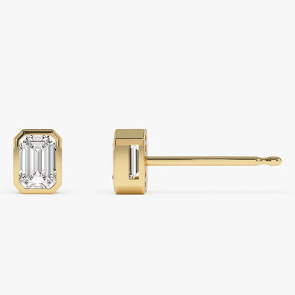 14k Bezel Setting Emerald Cut Lab Grown Diamond Studs