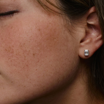 14k Bezel Setting Emerald Cut Lab Grown Diamond Studs