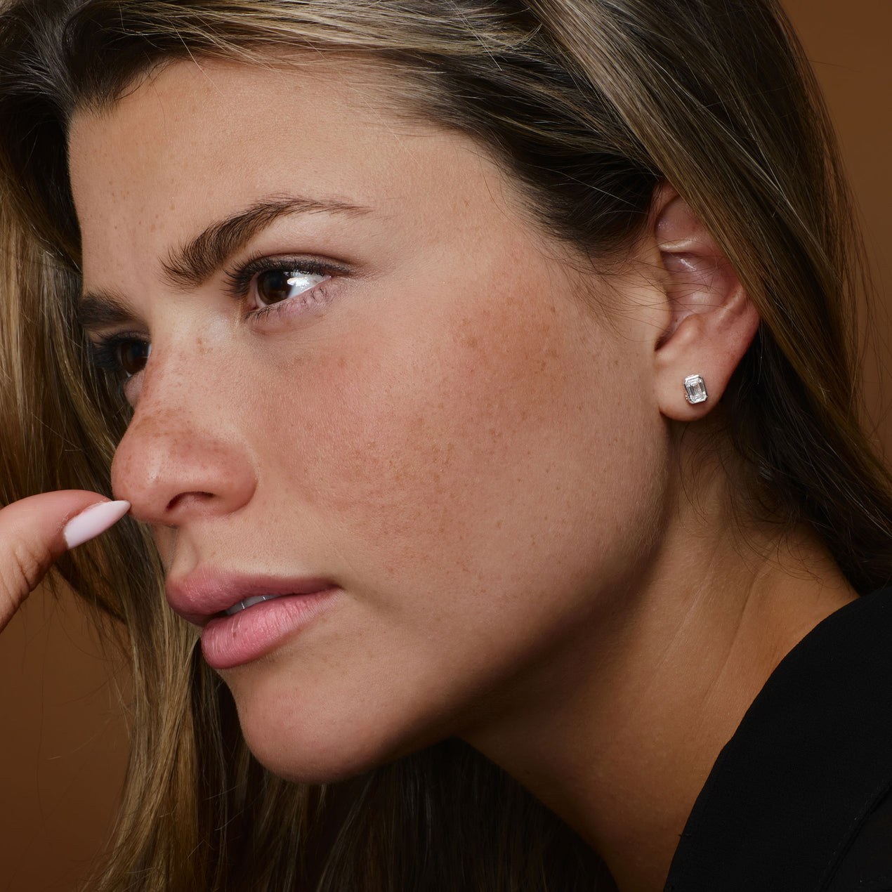 14k Bezel Setting Emerald Cut Lab Grown Diamond Studs