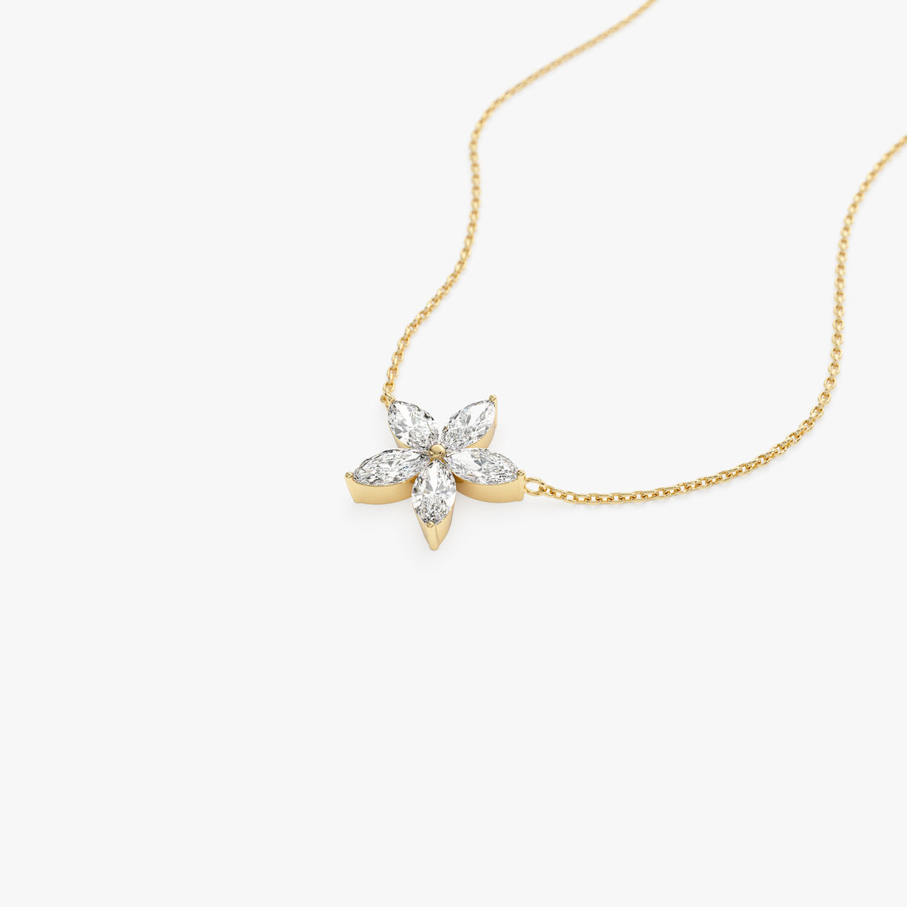 14K Marquise Shaped Flower Design Lab Grown Diamond Necklace