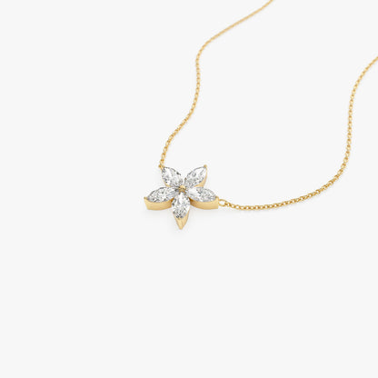 14K Marquise Shaped Flower Design Lab Grown Diamond Necklace