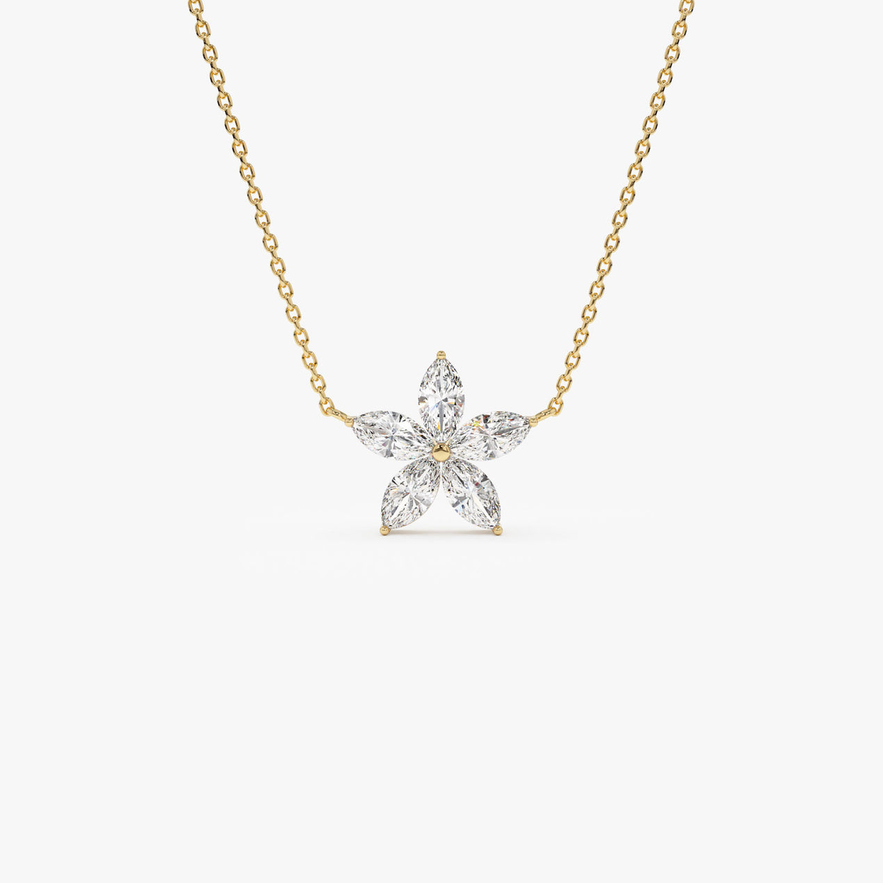 14K Marquise Shaped Flower Design Lab Grown Diamond Necklace