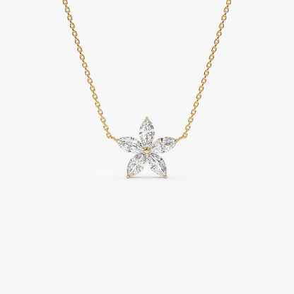 14K Marquise Shaped Flower Design Lab Grown Diamond Necklace