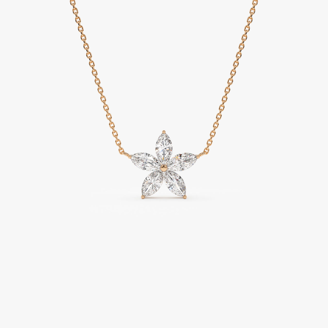 14K Marquise Shaped Flower Design Lab Grown Diamond Necklace