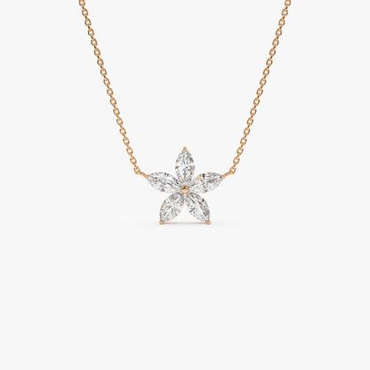 14K Marquise Shaped Flower Design Lab Grown Diamond Necklace