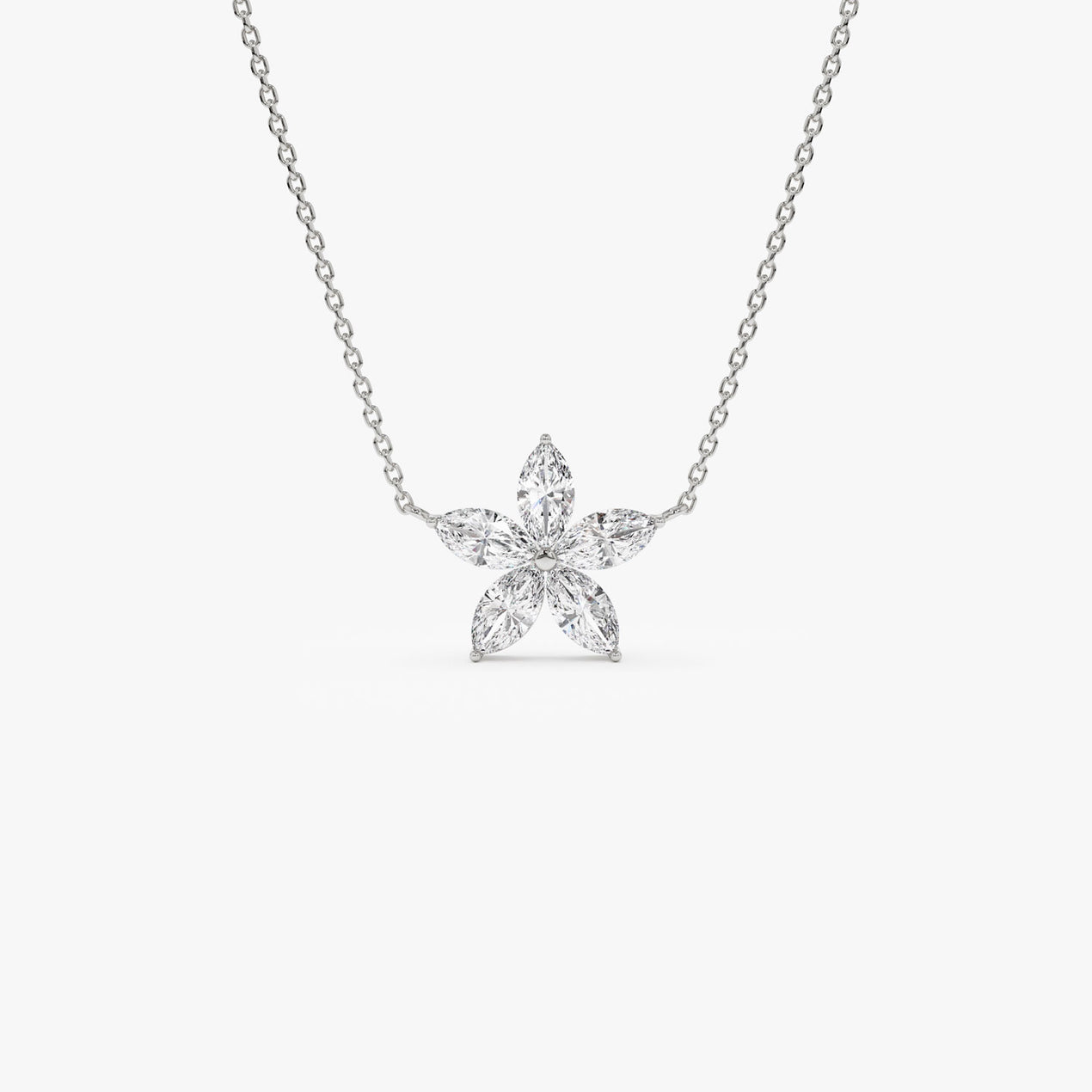 14K Marquise Shaped Flower Design Lab Grown Diamond Necklace