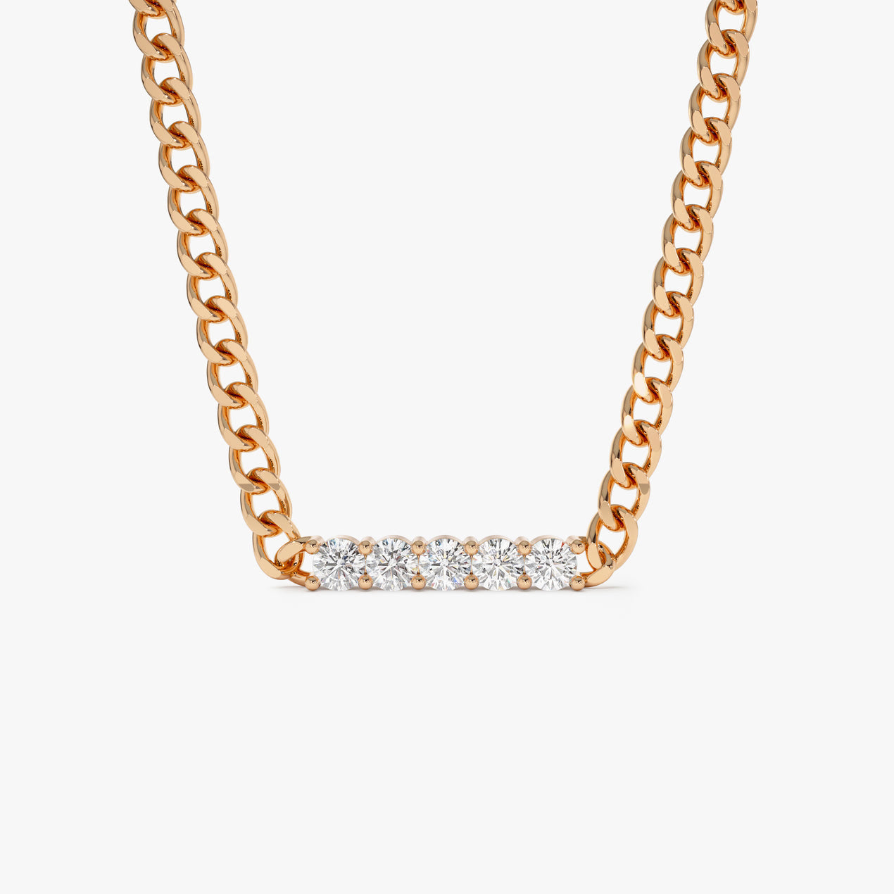 14K Diamond Bar Cuban Chain Necklace | Solid Gold Statement Jewelry | Men's & Women's Luxury Necklace | VLOVE